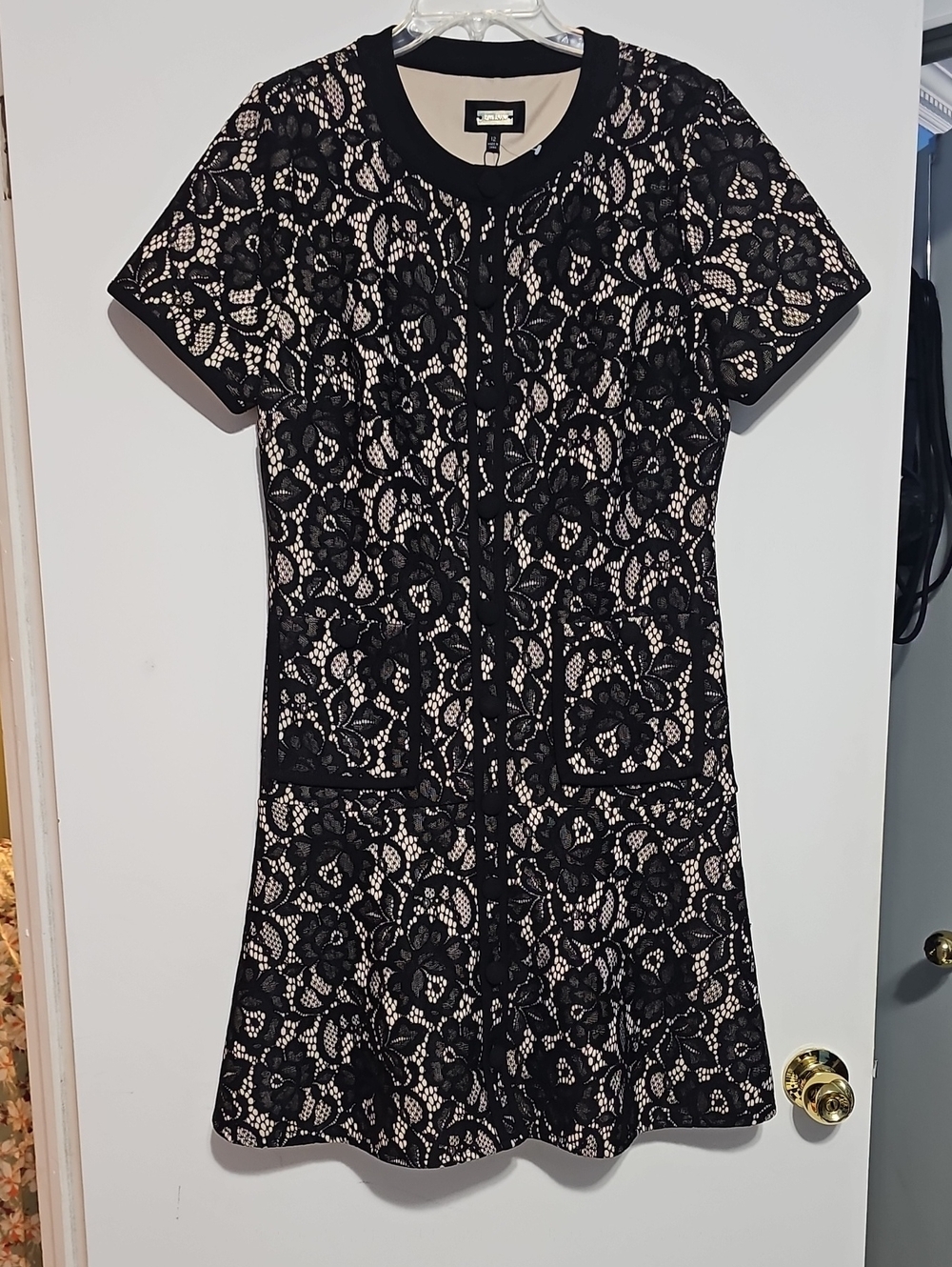 New Alexia Admor Black Floral Lace Short-Sleeve Dress  Nude Lining Wedding 12